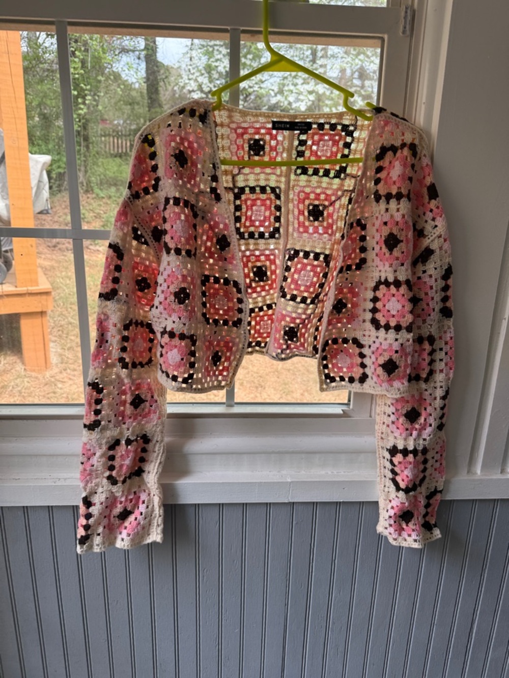 SHEIN Pink Multicolor Crocheted Open Cardigan